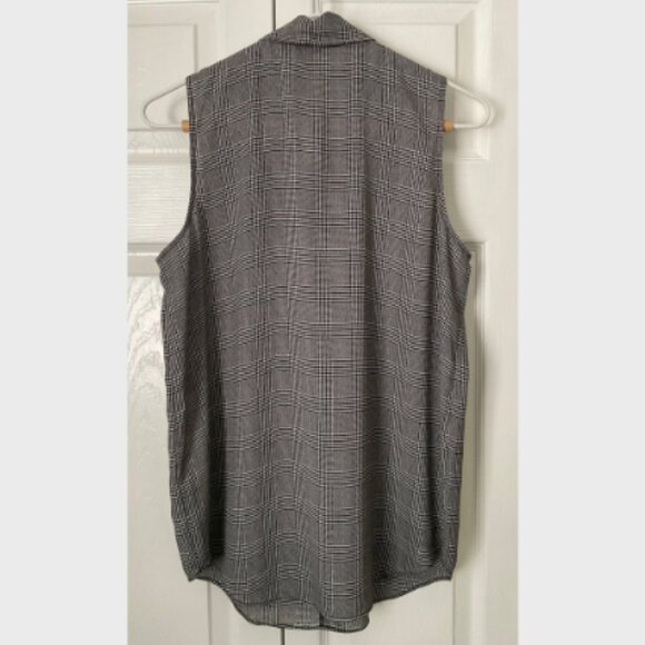 Ann Taylor Houndstooth Plaid Bow Neck Button Down Shell Black & White Size S NWT - Picture 4 of 10